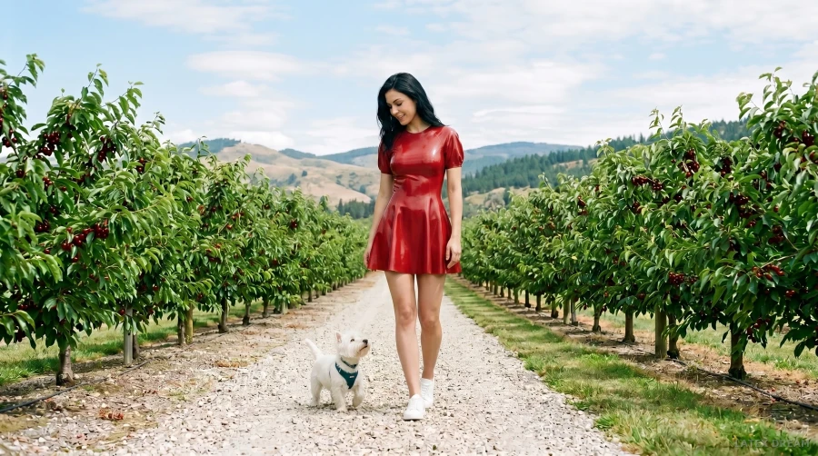 Vika · Cherry Red Latex Mini Dress Orchard Editorial